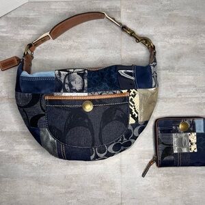 Coach Blue and Brown Patchwork Hobo Bag and Wallet